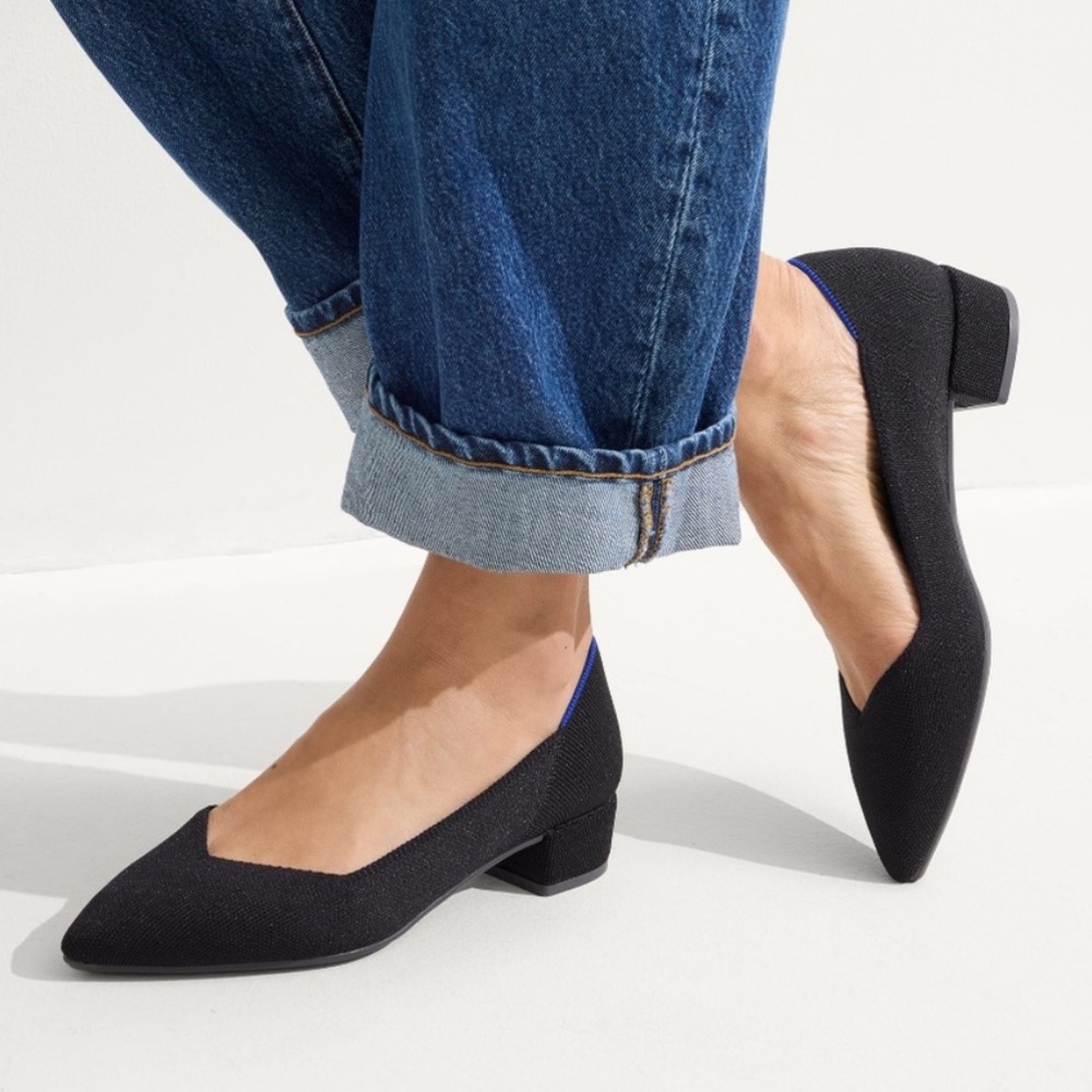 Rothy's Black Pointed Low Block Heel Pumps